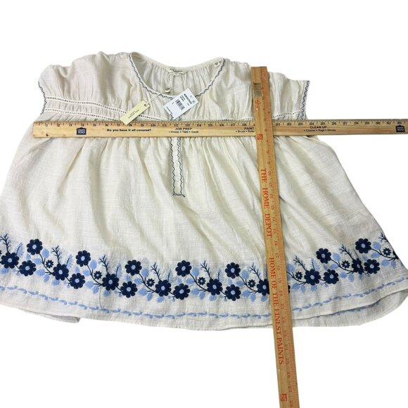 Max Studio Embroidered Boho Peasant Top Ivory Blue Floral Tunic Blouse SZ:L NWT - Picture 7 of 7